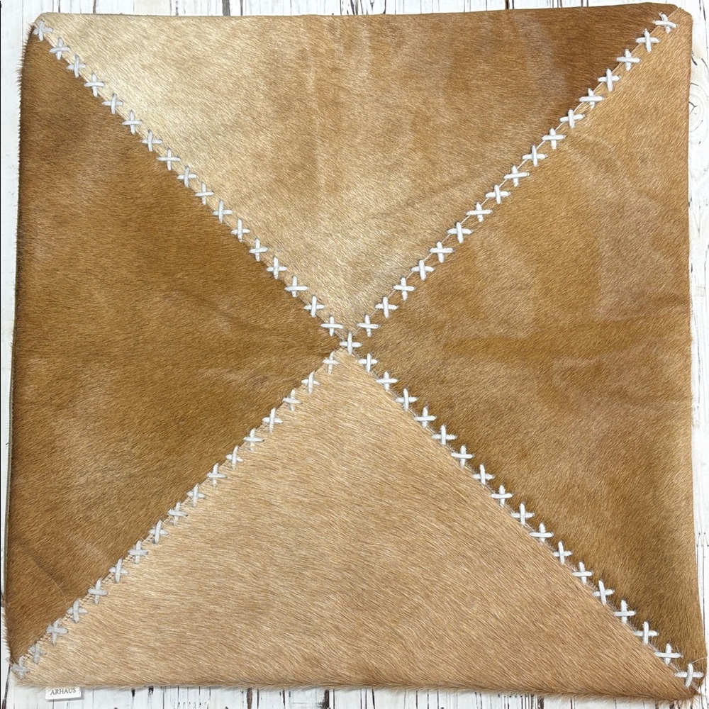 Arhaus Natural Hide Channel-Stitch Pillow Cover •NWOT •Brown Tan